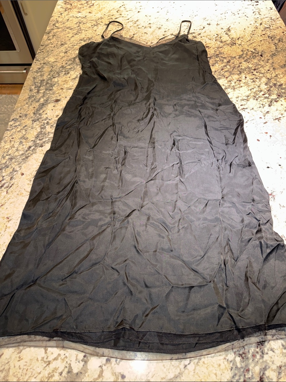 J. Crew Black Slip Dress with Thin Straps and Lace Trim